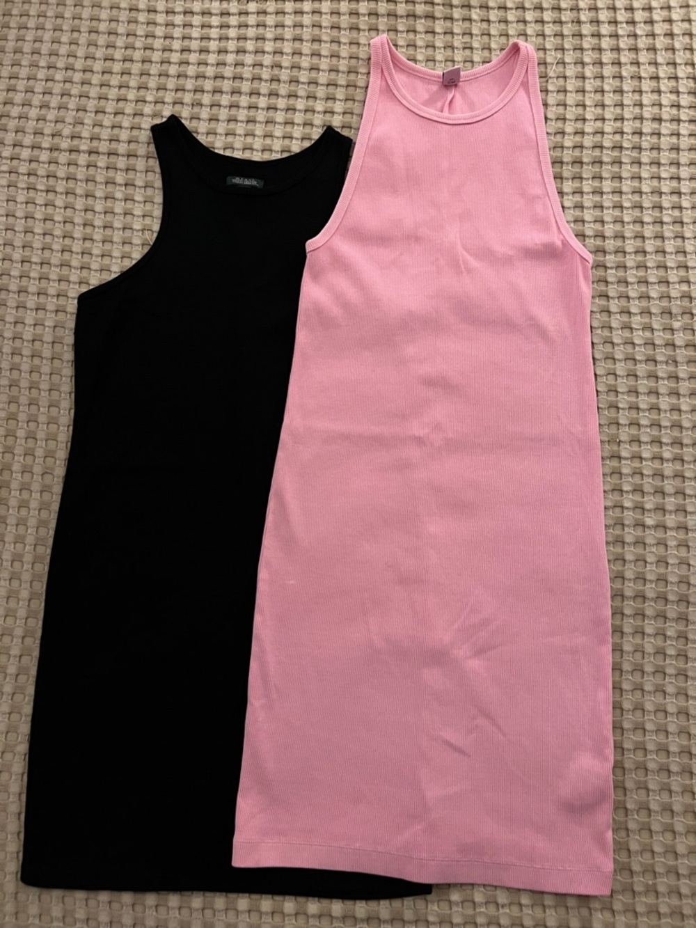 Black & Pink Ribbed Tank Dresses - Dual Pack